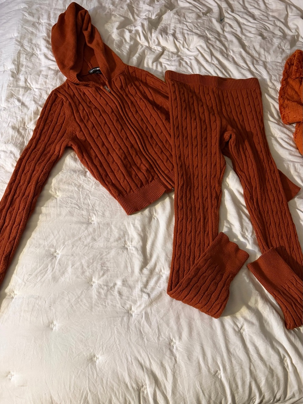 Fashion Nova Cable Knit Hoodie and Legging Set - Rust Orange